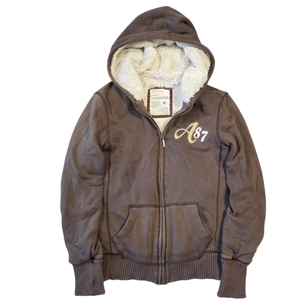 Aeropostale Womens Brown Y2k Sherpa Lined Full Zip Hoodie M 2000s Bratz Preppy